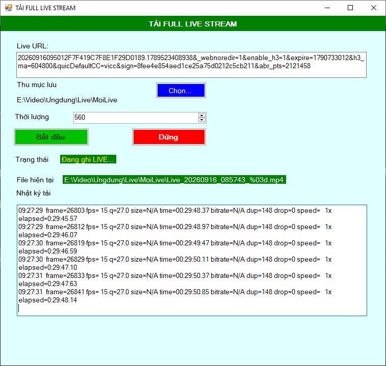Ảnh giao diện tool tải livestream